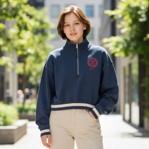 Nike Sweatshirt Women's Medium Cropped Quarter Zip Blue Athletic College Style